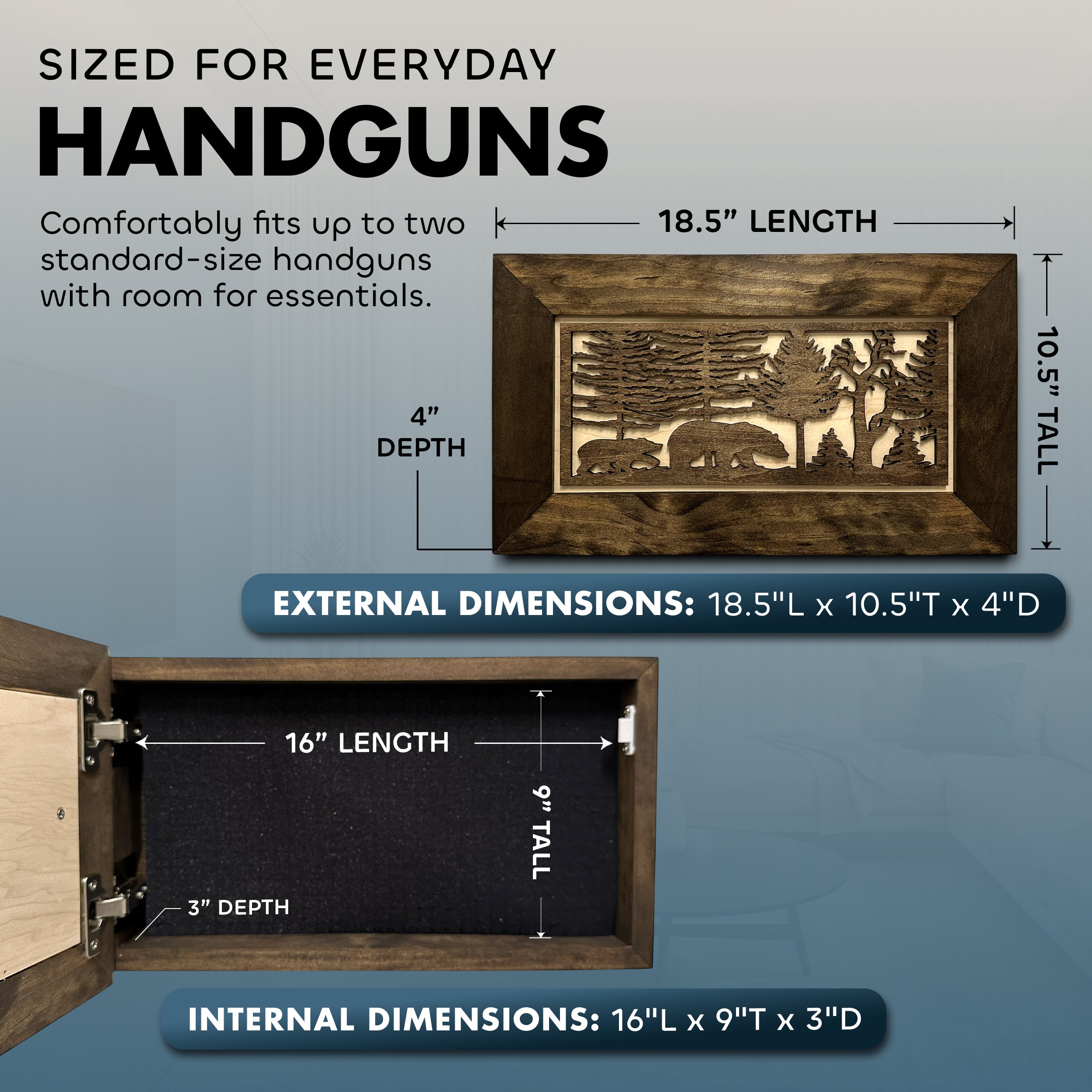 Bear in Woods Hidden Gun Storage Safe Concealment Shelf Concealed Furniture