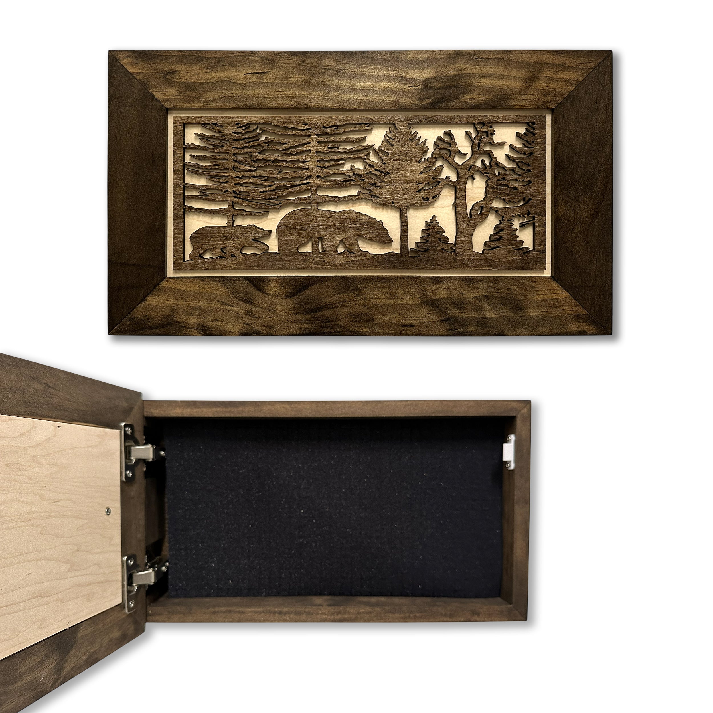 Bear in Woods Hidden Gun Storage Safe Concealment Shelf Concealed Furniture