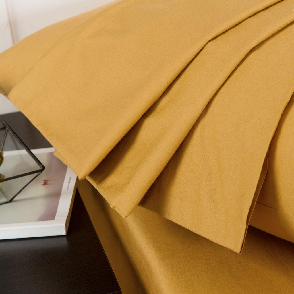 DaDa Bedding Honey Yellow Poplin Cotton Fitted Sheet w/ Pillow Cases (JHW-550-Fitted)
