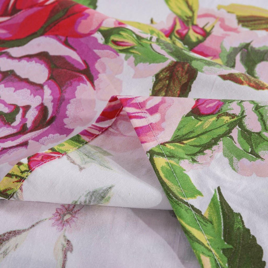 DaDa Bedding Romantic Roses Lovely Spring Pink Floral Garden Fitted & Flat Bed Sheet Set w/ Pillow Cases (JHW879)