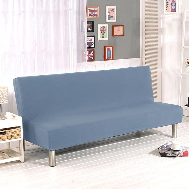 Solid Colors Armless Sofa Bed Cover Universal Size Elastic Couch Covers Washable Removable Slipcovers For Living Room Stretch Sofa Cover Furniture Protector Without Armrests Slipcover Soft With Elastic Bottom For Kids