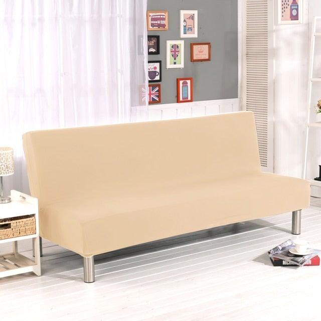Solid Colors Armless Sofa Bed Cover Universal Size Elastic Couch Covers Washable Removable Slipcovers For Living Room Stretch Sofa Cover Furniture Protector Without Armrests Slipcover Soft With Elastic Bottom For Kids