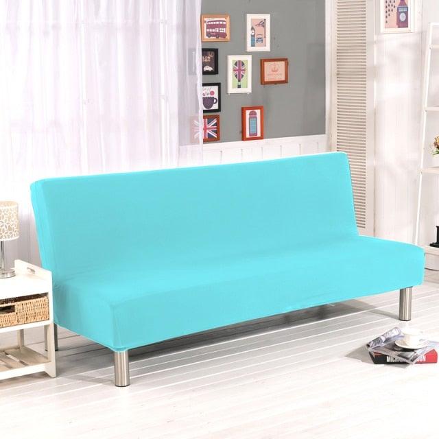 Solid Colors Armless Sofa Bed Cover Universal Size Elastic Couch Covers Washable Removable Slipcovers For Living Room Stretch Sofa Cover Furniture Protector Without Armrests Slipcover Soft With Elastic Bottom For Kids
