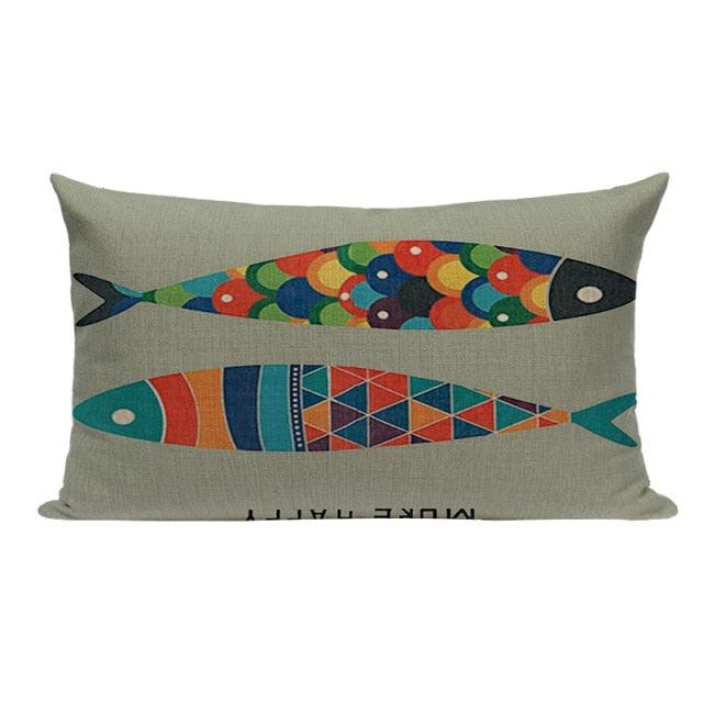 Vintage Decoration Cushion Colorful Fish Spring Decorative Throw Pillow Cover Home Sign Summer Cruise Decoration Home Pillowcase Houseware Car Home Decor Pillow Case Covers