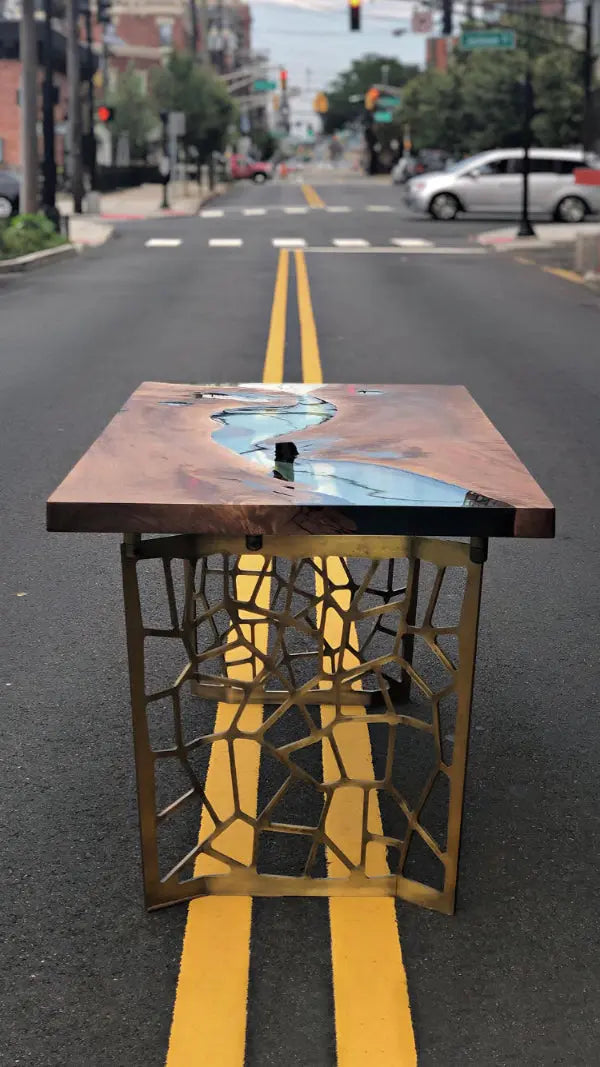 Resin Walnut River Dining Room Table | Voronoi Table