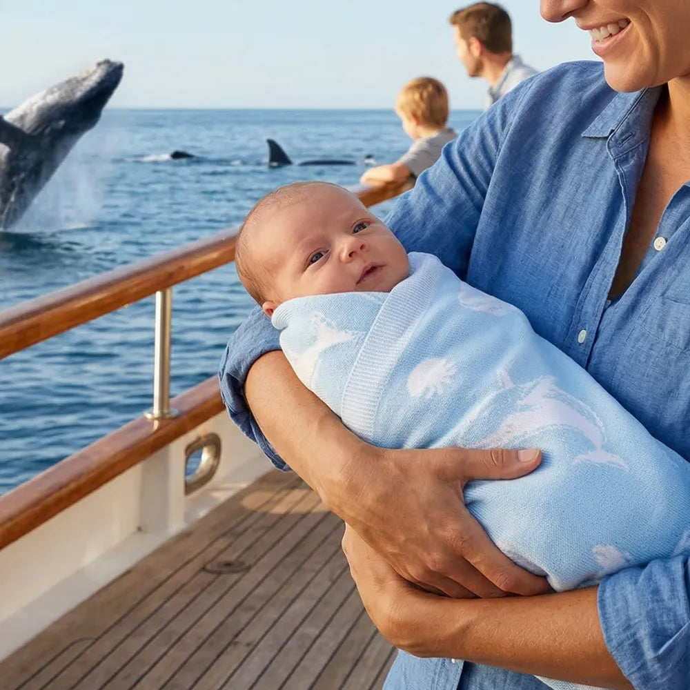 Whale Jacquard Knit Baby Blanket